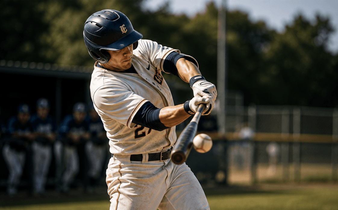 Baseball batter mid-swing on game day